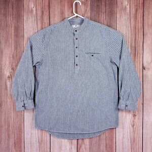 Lee Valley Ireland Mens XL Grandfather Shirt Blue White Striped Collarless